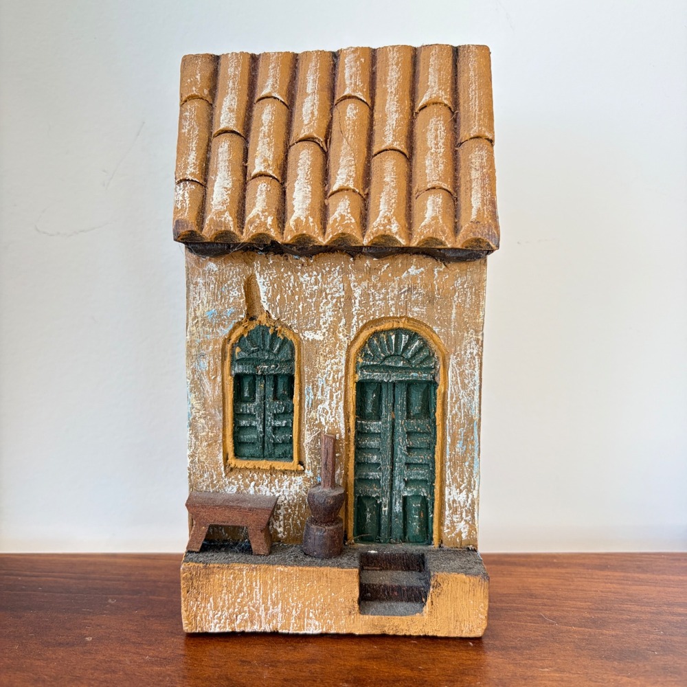 Vintage Hand Carved Wood Folk Art Miniature House Wall Decor Rustic Village